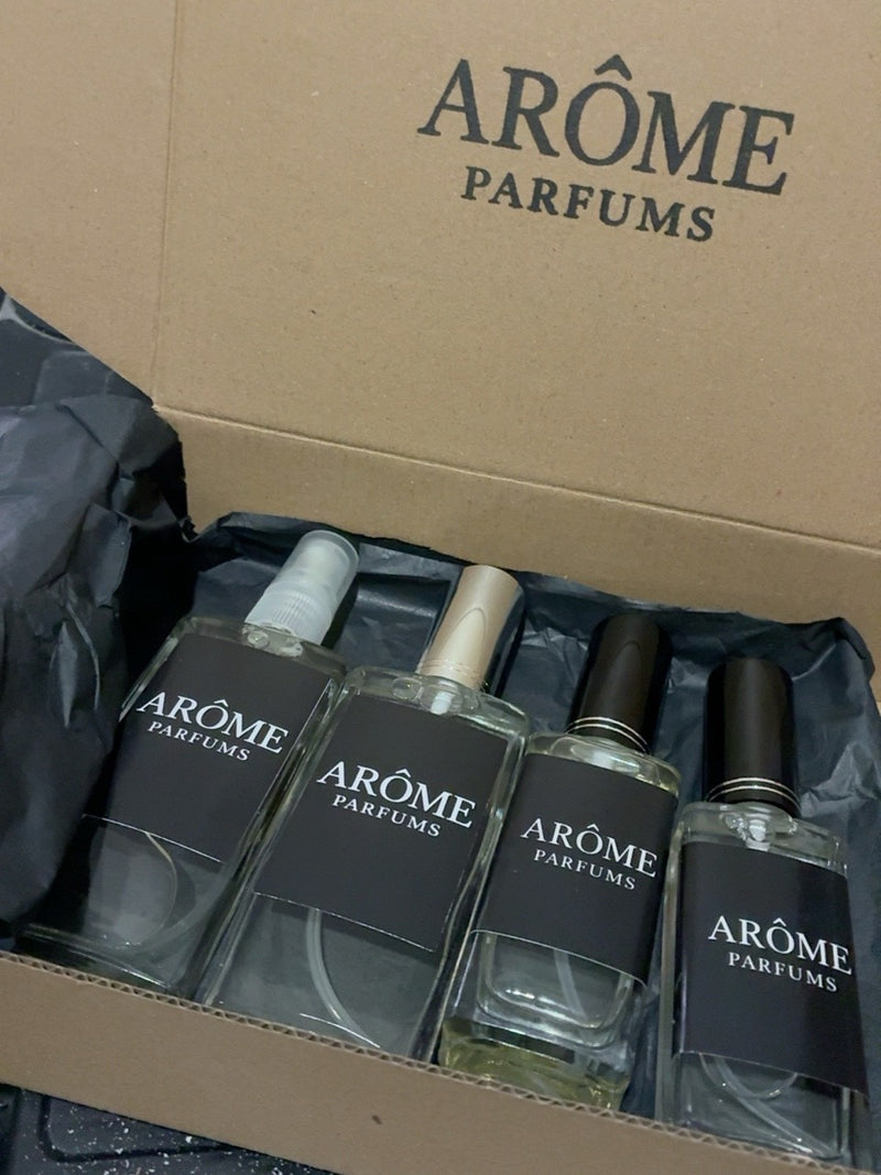Fotografía real de perfumes y presentación ARÔME proporcionada por la tienda